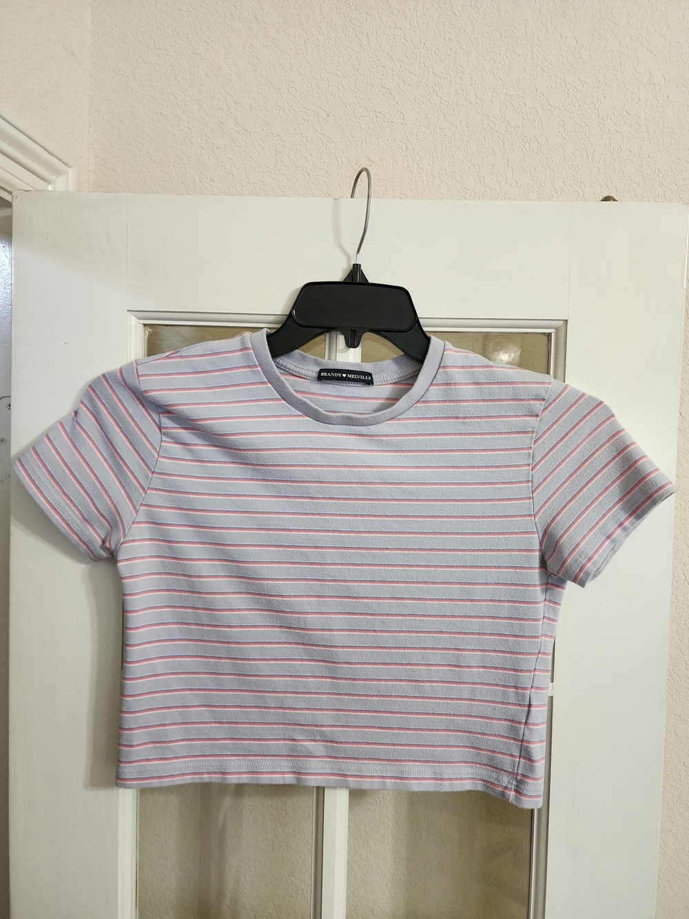 Brandy Melville Italy Striped Baby Tee Crop Top Lavender Pink Blue OS READ DESC